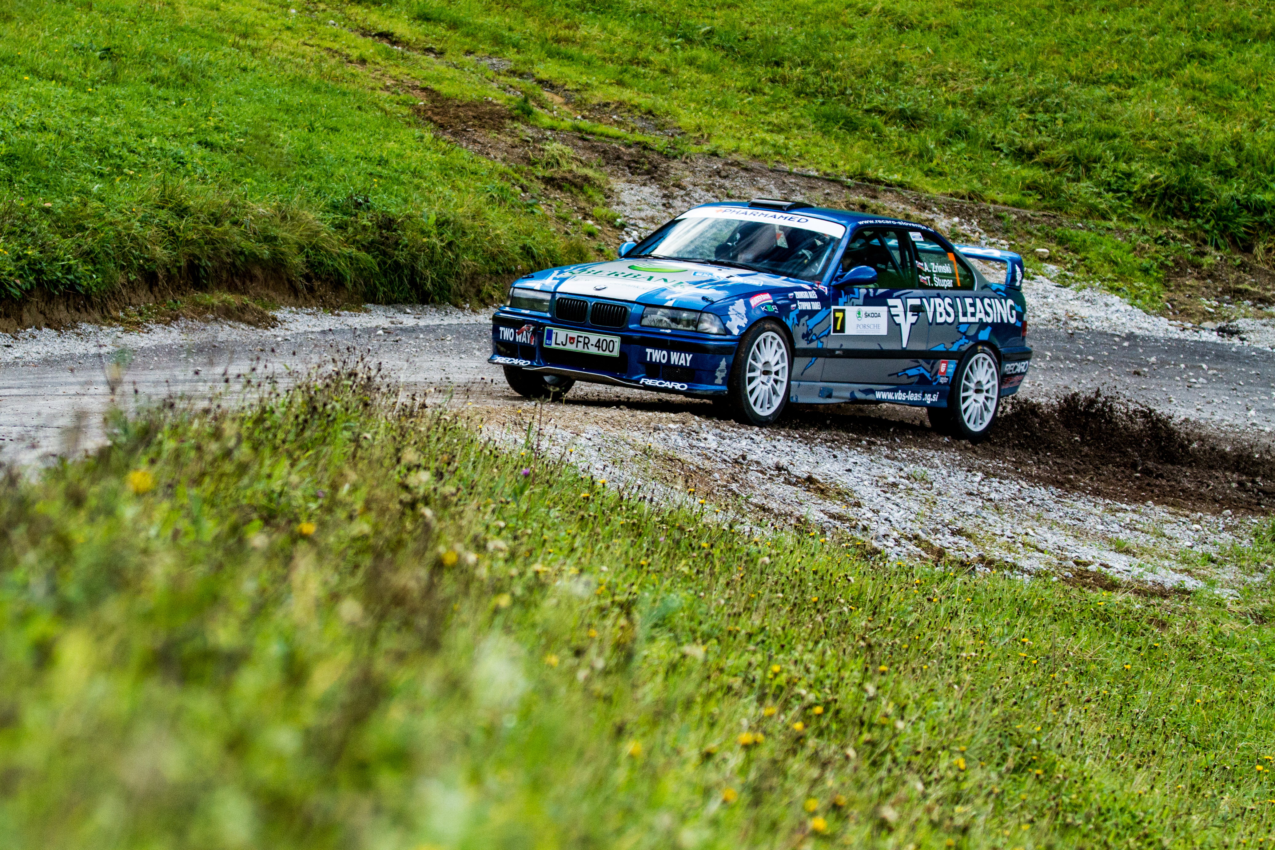 Car rally idirja 2015 bmw e36 drift on gravel driven by Aleš Zrinski