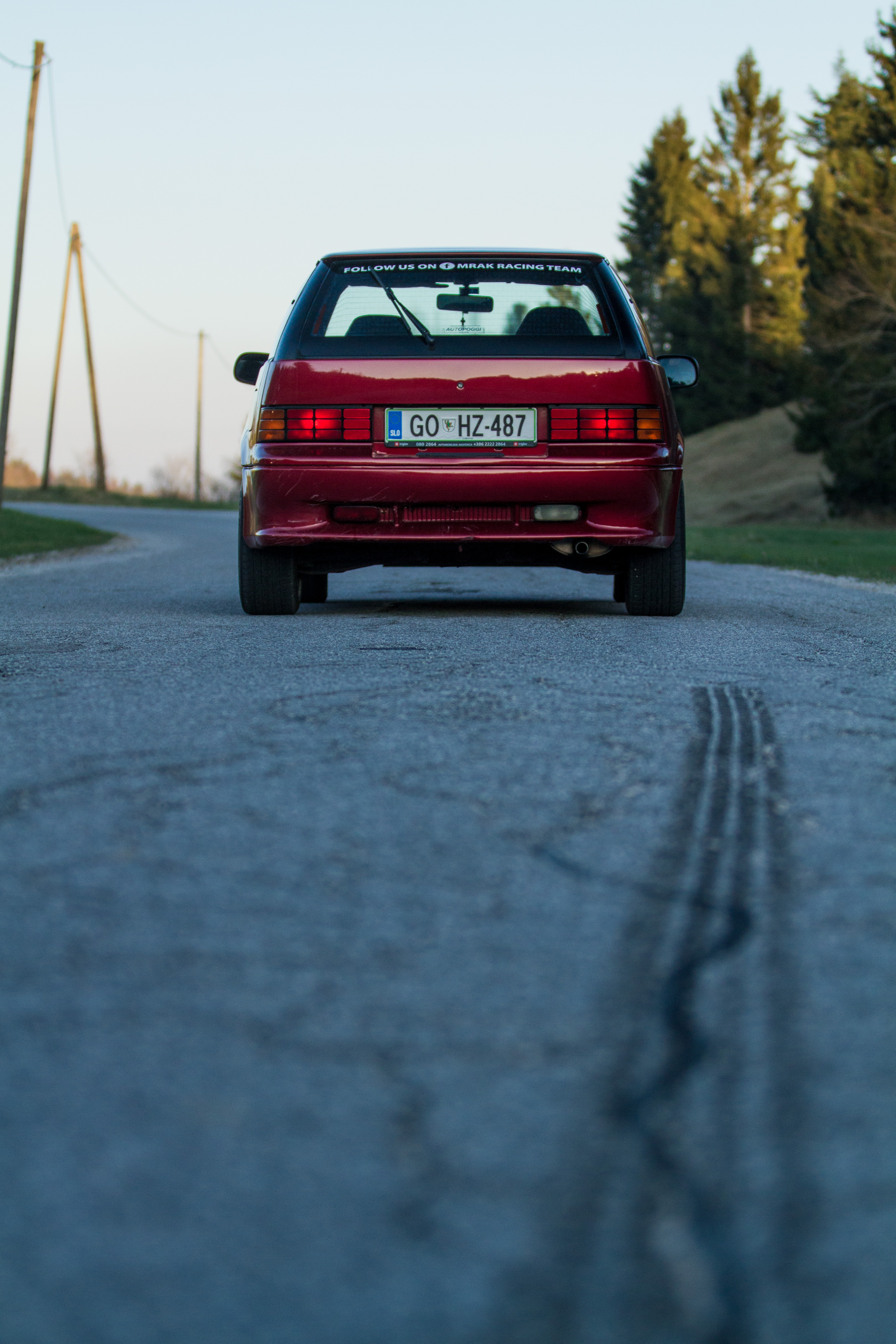 Car suzuki swift gti skid on tarmac asphalt road