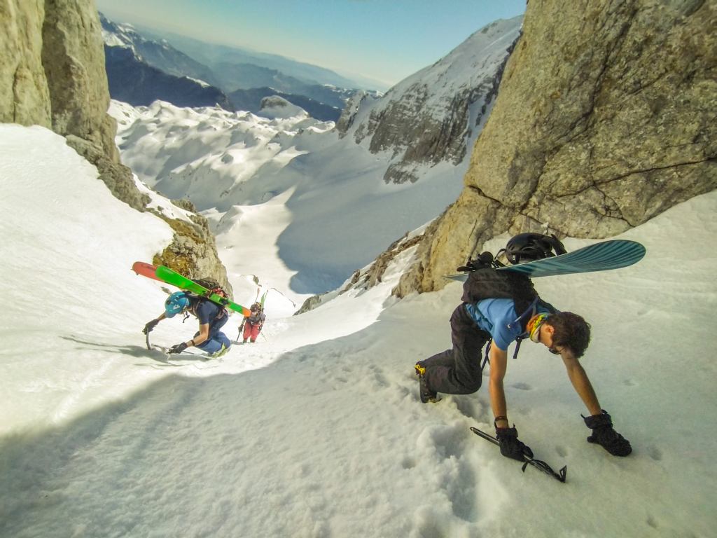 climbing the mountains in winter
